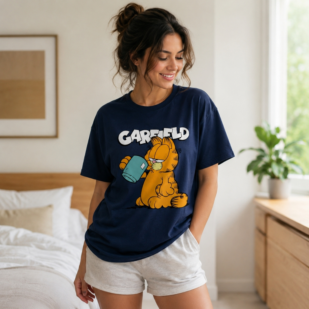 Camiseta Feminina Gato Café Desenho Animado Estampada 100% Algodão Casual — imagem 2 de 2
