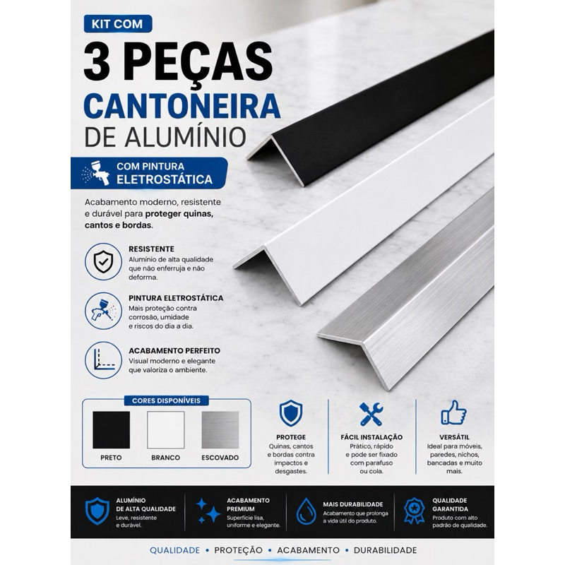 kit Cantoneira Perfil Alumínio Parede 16mmx16mm
