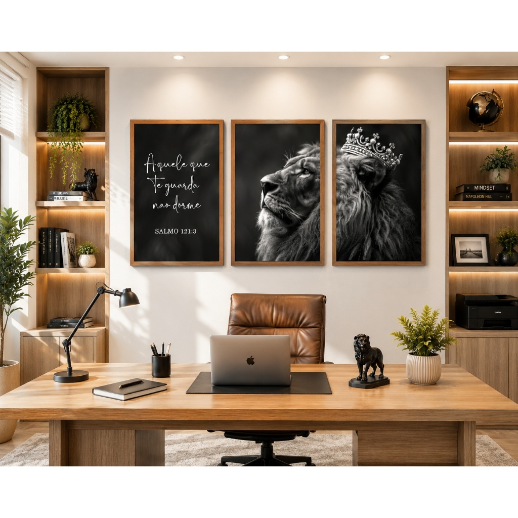 Quadro Salmos 121:3 Aquele Que Te Guarda Não Dorme Com Moldura 3 Telas Sala Quarto