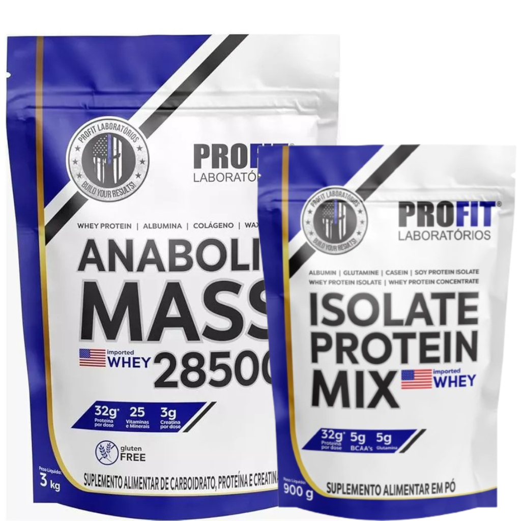 Anabolic Mass 28500 Hipercalórico 3kg Profit Labs +Isolate Protein Mix Whey Protein 900g Profit Labs