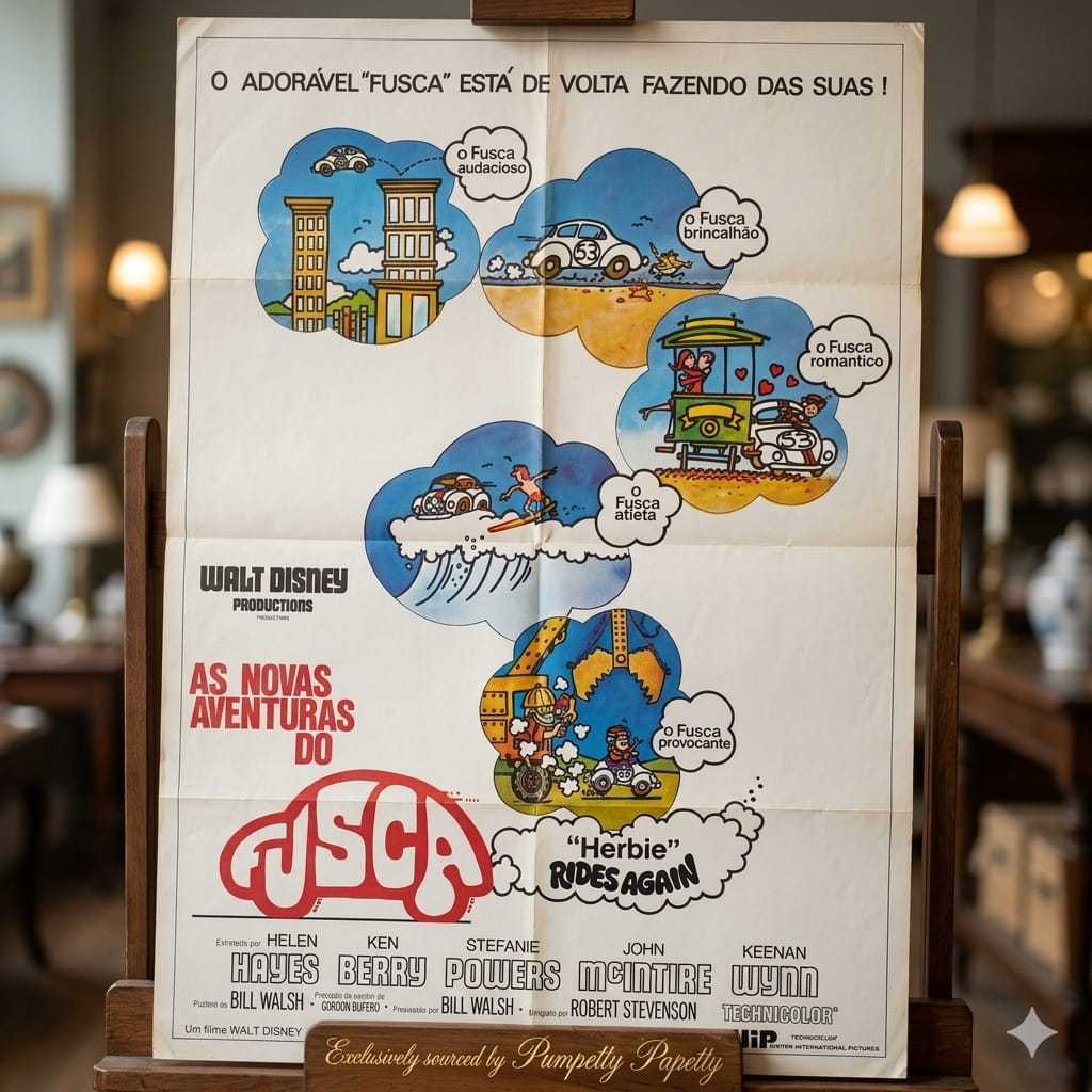 Cartaz Original Cinema 1974 – As Novas Aventuras do Fusca | Herbie Rides Again | Raro Disney Vintage