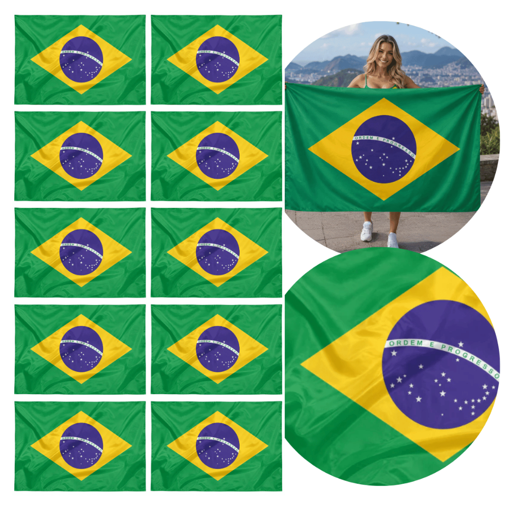 10 Bandeiras Grandes do Brasil Poliéster 140x100cm Copa do Mundo 2026