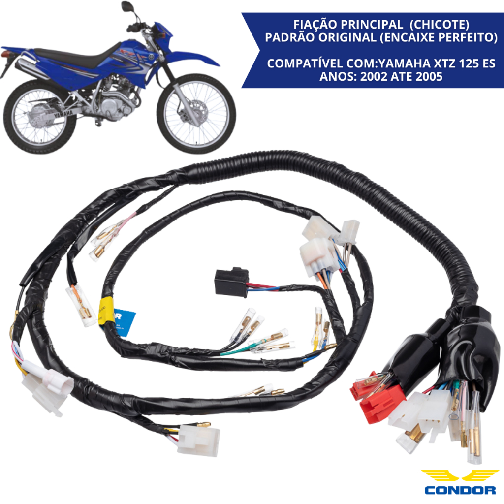 Chicote Fiação Principal XTZ 125 ES 2002 2003 2004 2005 Condor Elétrica Completa Moto Yamaha
