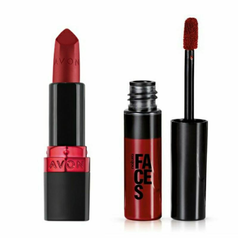 Kit Batom Ultramatte Vermelho Terracota Avon + Batom Líquido Matte Longa Duração Faces Marsala Night Natura