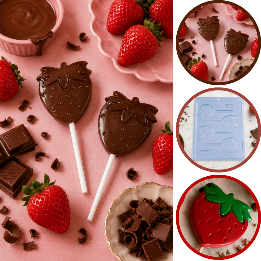 1~10 FORMA SIMPLES PIRULITO MORANGOS CÓD. 156 EM ACETATO BWB PARA BOMBOM, DOCES DE CHOCOLATE E CONFEITARIA (CHOCO)