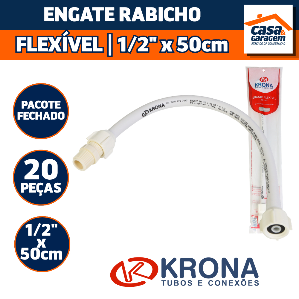 Kit Com 20 Engate Rabicho Flexível 1/2" X 50Cm 743 Krona