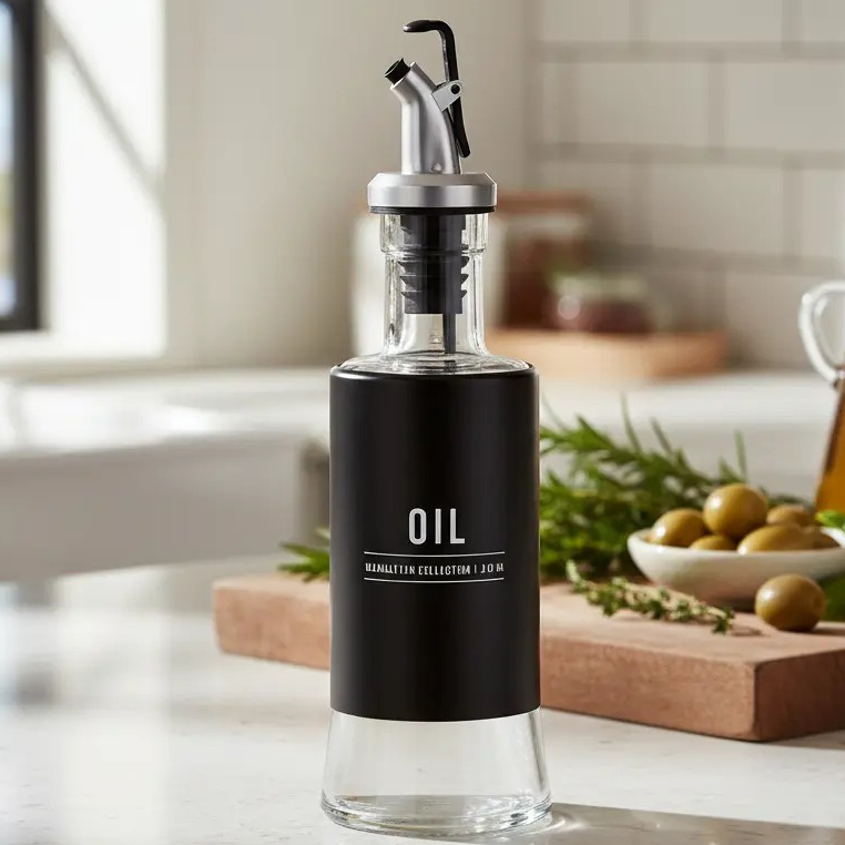 Azeiteiro Galheteiro Com Dosador De Vidro Manhattan Preto 310ml Hauskraft