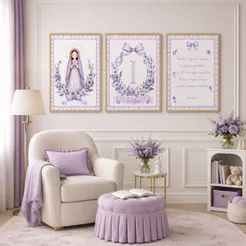 Quadros Decorativos 3 Peças Religiosa Santinha Oração Santo Anjo Infantil Menina