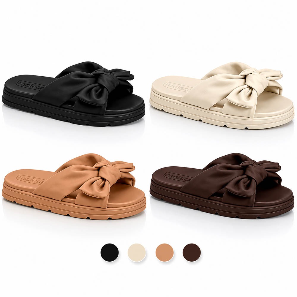 Chinelo Moleca Papete Feminino Laço Leve Slide Macio Conforto Flatform Original