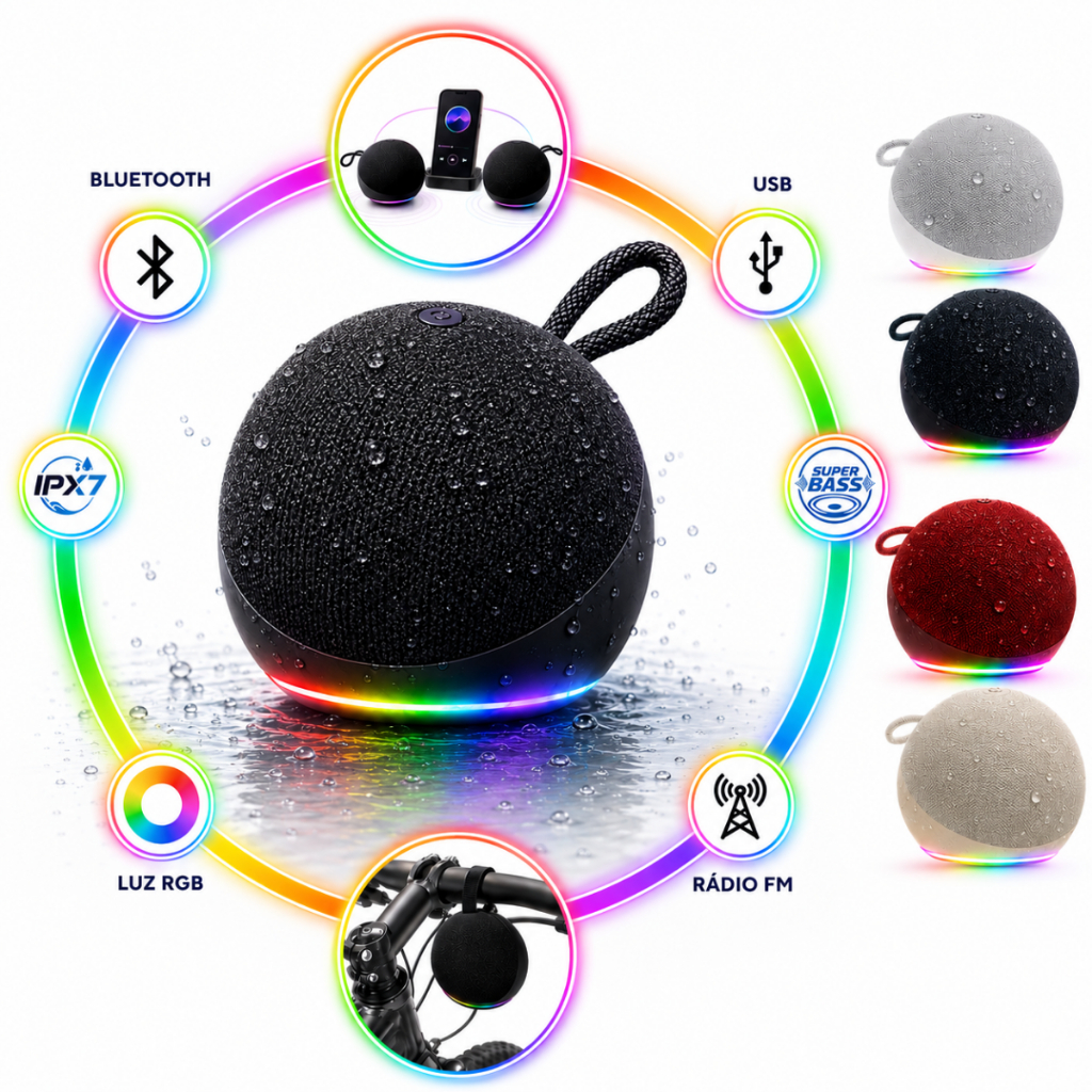 Caixa de som bluetooth alaxe comando de voz RGB 5 geração portátil sem fio compativel alexa bateria