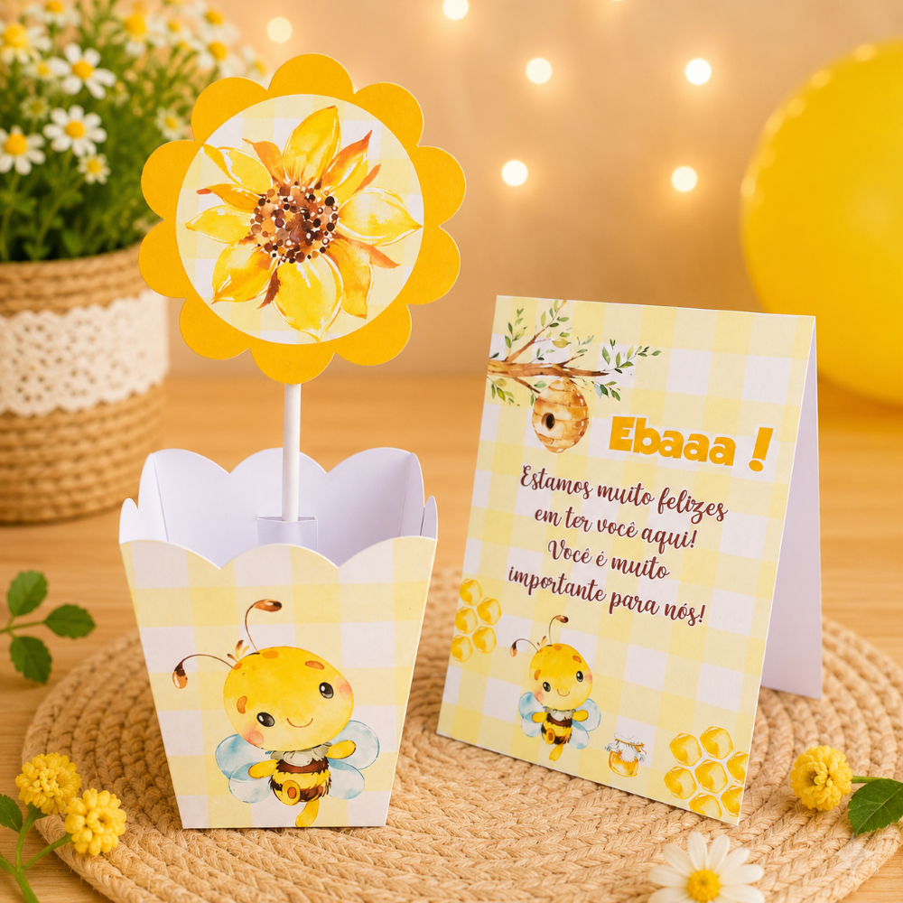 Cachepô + Plaquinhas ABELHINHA 1 - Centro de mesa decoração de festa infantil