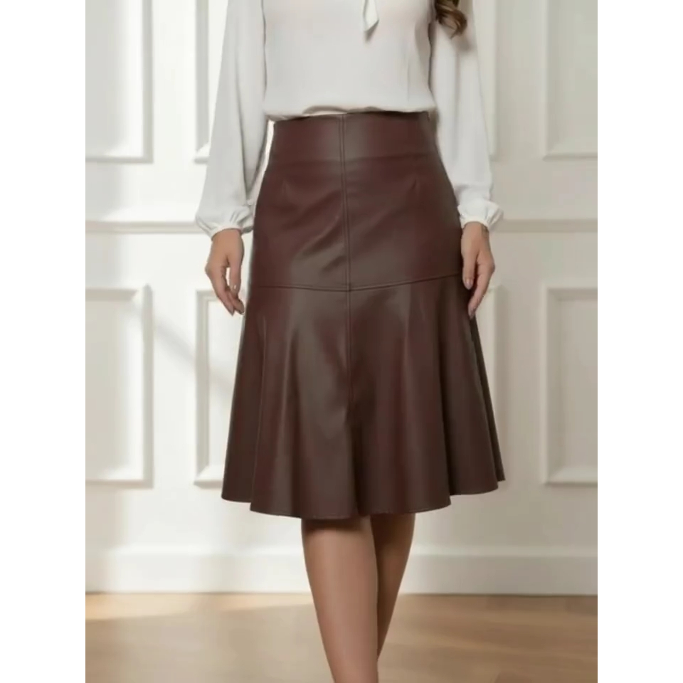 Saia Midi Feminina Evase Gode Moda Evangelica Cuoro Fake Festas Trabalho Inverno