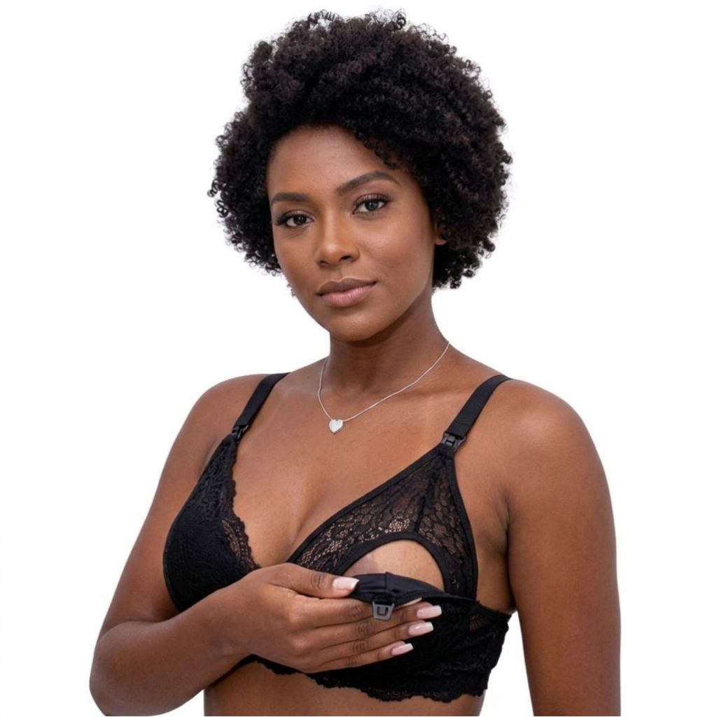 Sutiã Amamentação Renda Reforçada | Fecho Frontal, Alças Largas e Super Conforto