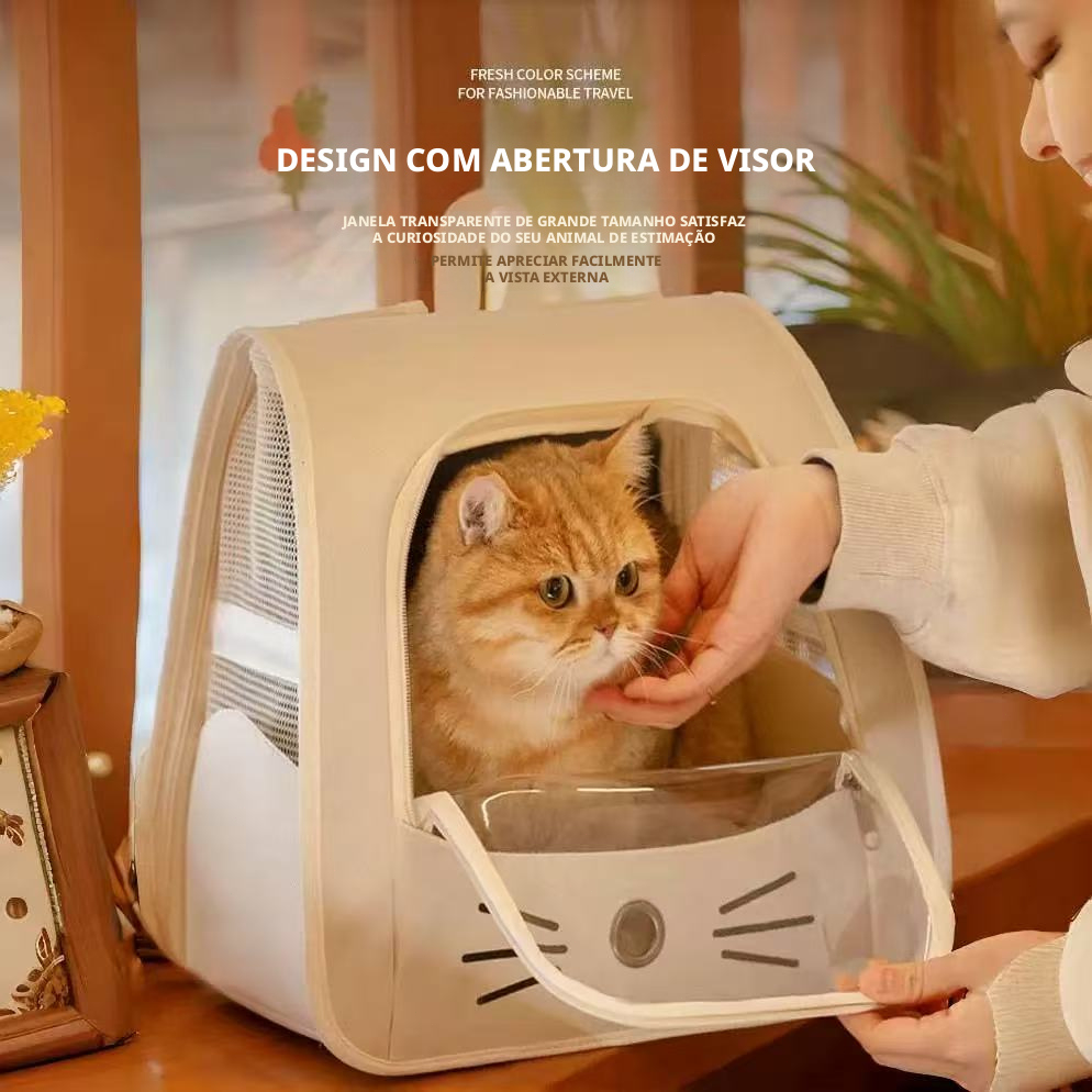Mochila Dobrável para Gatos e Cães Pequenos com Janela e Tela Respirável 3 Lados, Alças Acolchoadas