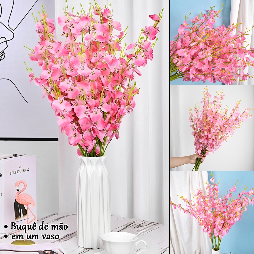 Flores Artificiais Kit 10 Orquídea borboleta 95cm 400 Flores Artificial Flor De Decoração Casa Casamento Fila