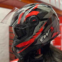 CAPACETE FW3 GTX FOX GRAFITE VERMELHO COM ÓCULOS INTERNO SOLAR OFERTA EXCLUSIVO