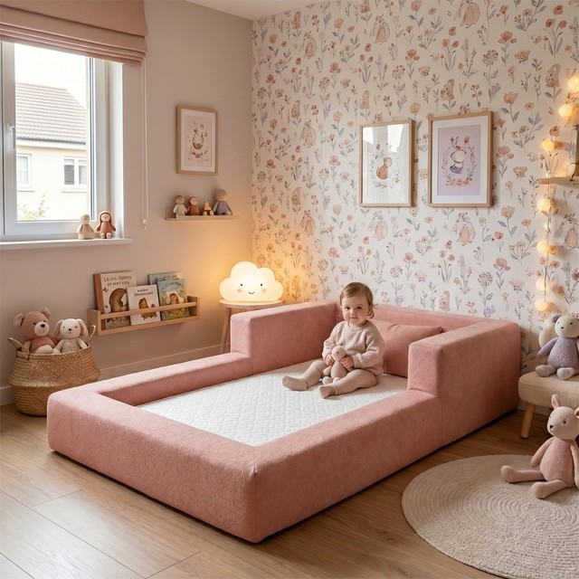 Cama Montessoriana Solteiro Aconchego 100% Espuma Rosa Keiko