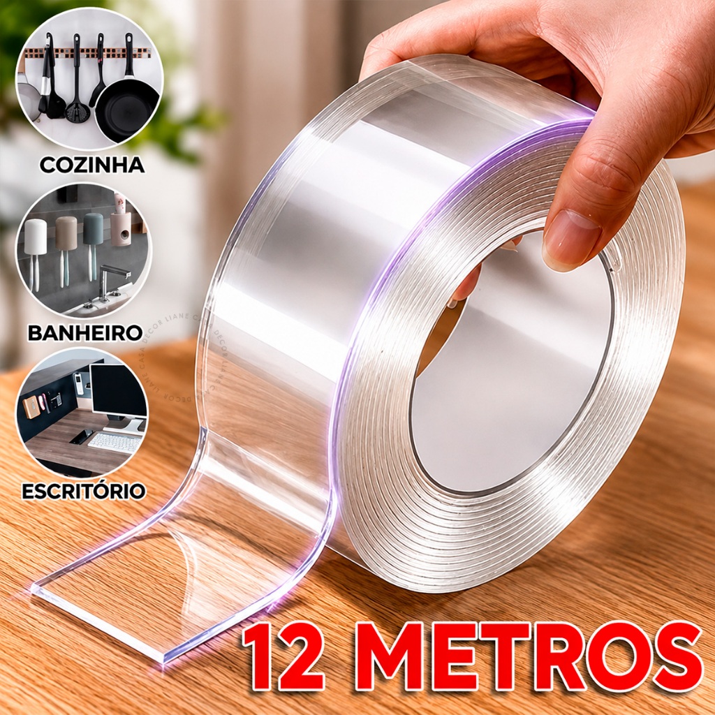 Fita Dupla Face 3M Extra Forte NanoGel Transparente Silicone Mágica Adesiva Cola Parede 3 6 9 e 12 mts