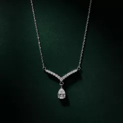 Choker Prata 925 V Cravejado com Moissanite Gota Luxuosa