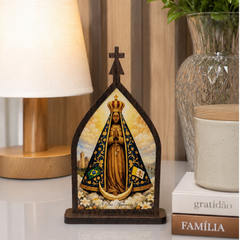 Oratório Capela 5 modelos 15cm MDF e  Imagem Resinada | Decoração Casa Presente Católico Religioso Fé Proteção