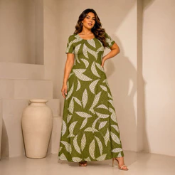 Vestido Longo Feminino Estampado Manga Curta Moda feminina Roupa Evangélica G
