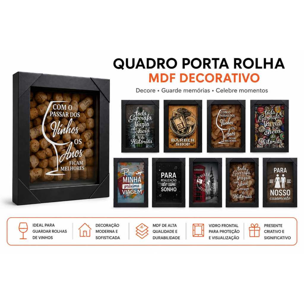 Quadro Porta Rolha MDF Decorativo | Porta Rolhas de Vinho e Cerveja