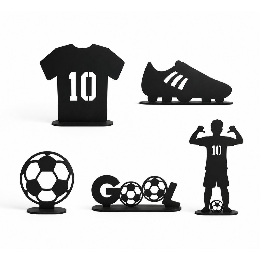 Kit 5 Displays de Mesa Futebol MDF Preto Vazado Decoração Festa