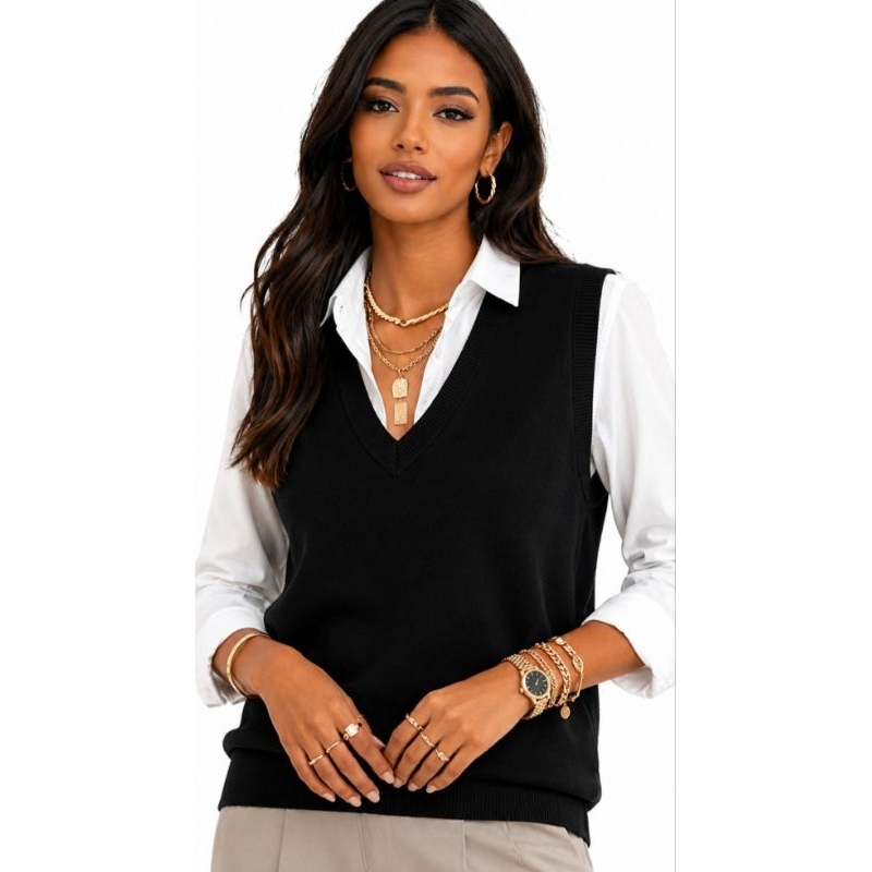 Colete Feminino Tricot Premium Elegante Inverno 2026 Blogueira Casual Tricot Regata Pullover  Colete Alfaiataria