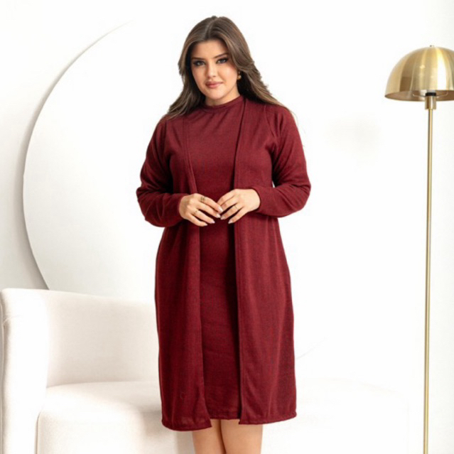 Conjunto Feminino Elegante: Vestido Midi Canelado + Kimono Longo – Do M ao EXG