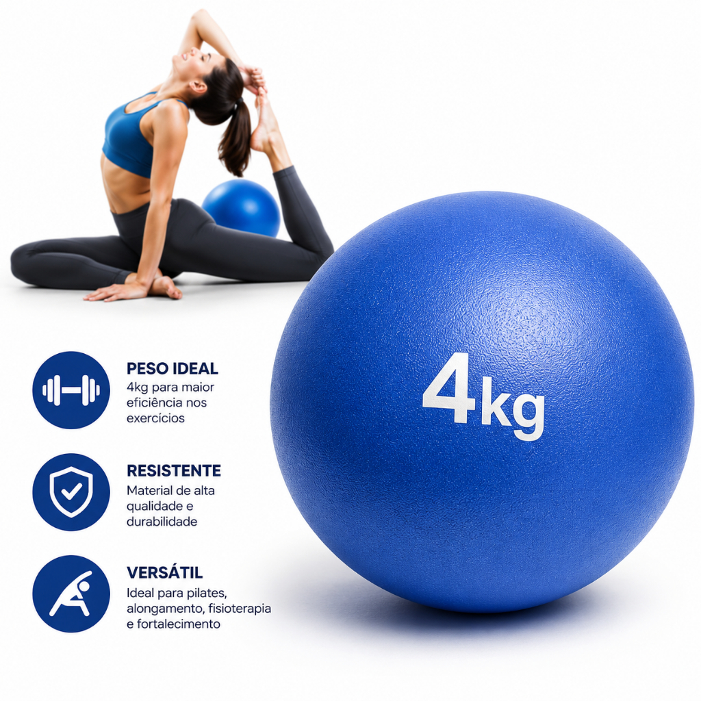 Bola de Peso Tonificadora 4kg Sand Ball para Treino Funcional, Yoga e Pilates Azul - JUST GO FIT