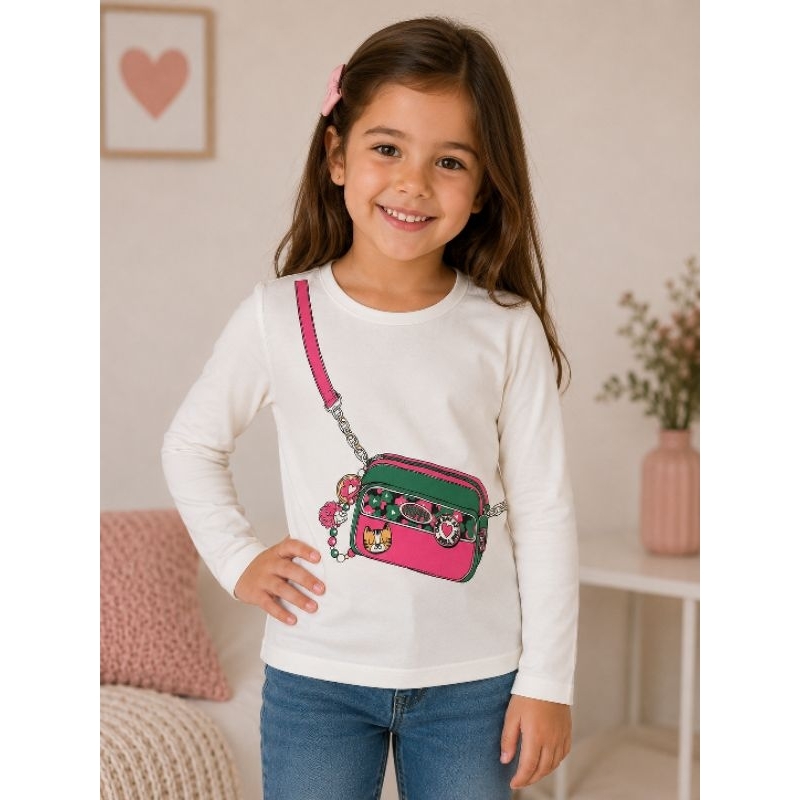 Blusa Manga Longa Infantil Menina Bazar Momi Mini Bolsa Off White Tam.6