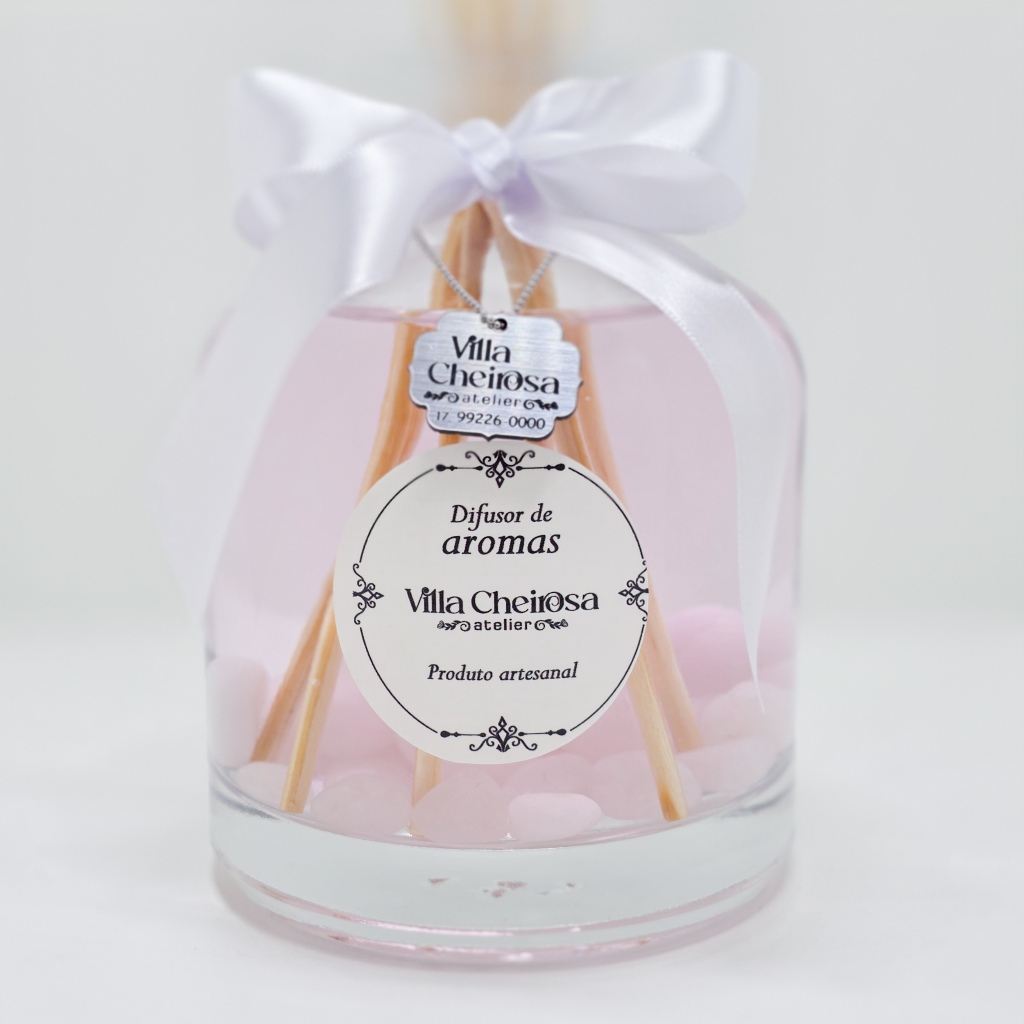 Difusor de Aromas / Ambiente Artesanal 460 ml Flor de Cerejeira Rosa - Quartzo Rosa
