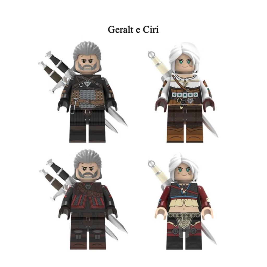 Geralt de Rívia e Ciri miniatura de coleção com espada The Witcher Cirilla Yennefer
