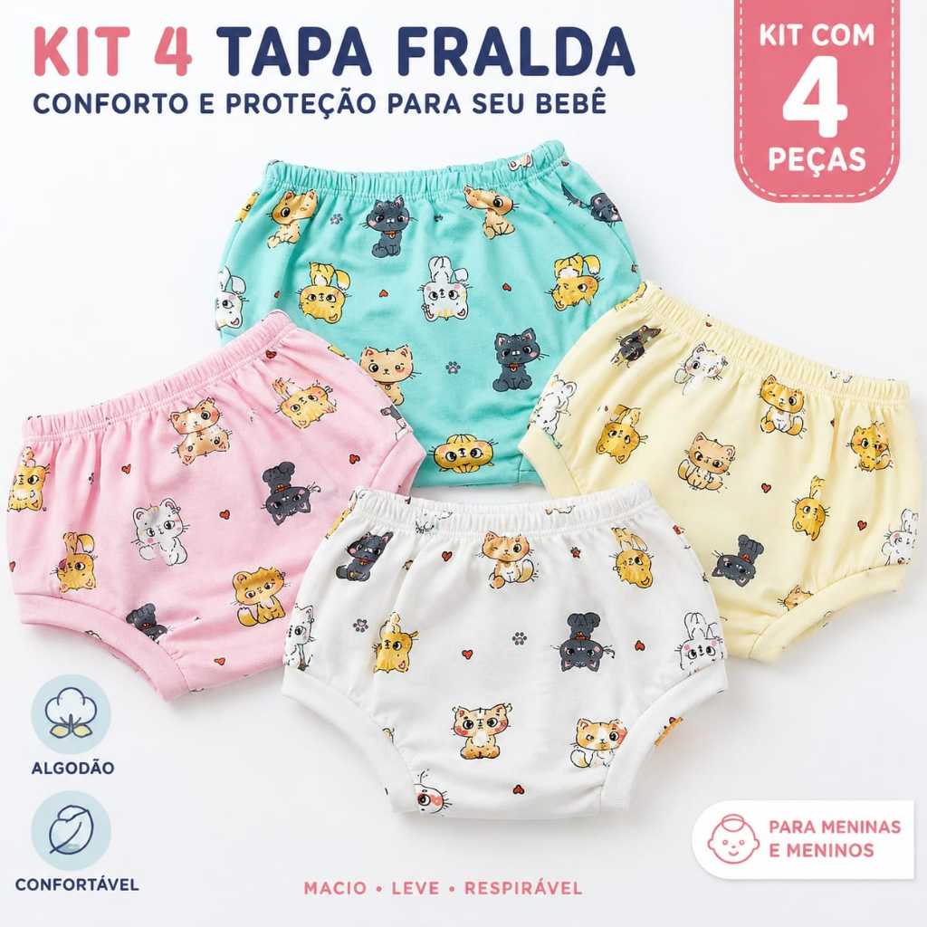 Kit 4 Tapa Frauda Bebe Menina e Menino Cobre Frauda Shortinho Infantil
