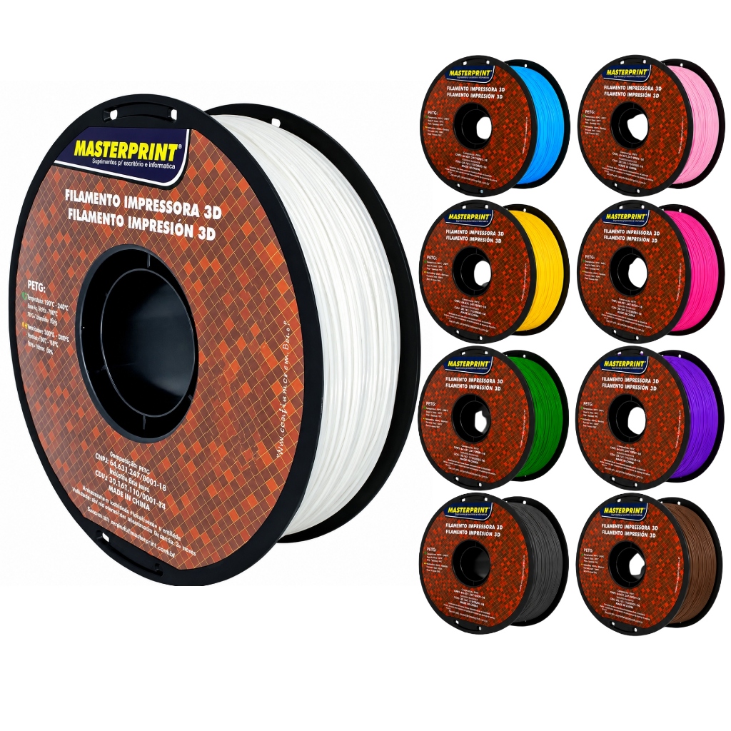 Filamento 3D PETG 1kg 1,75mm impressão Masterprint Premium Varias Cores