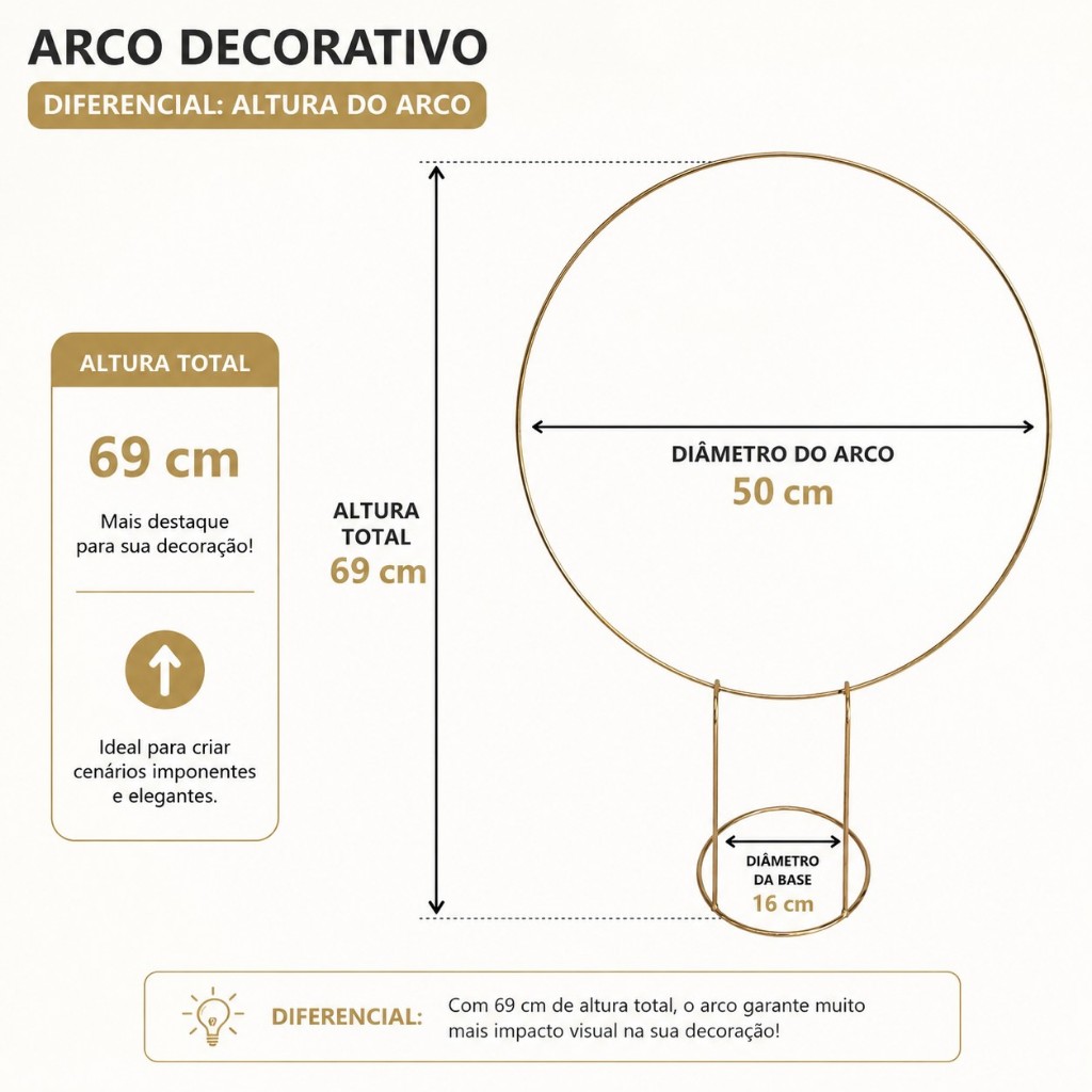 Arco De Mesa Pé Redondo Dourado Festa Bexiga Mini 50cm Dourado