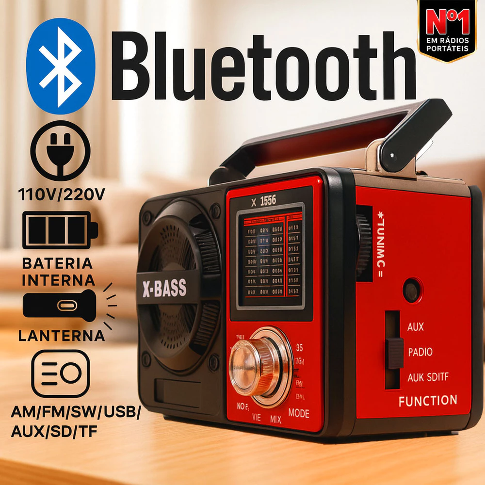 Rádio A Pilha E Tomada Am Fm Sw Bluetooth Pendrive Radinho Portátil Potente