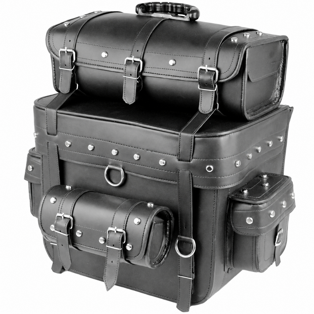 Alforge Traseiro (Bolsa) 62 Litros Couro c/ Cravos (p/ capacete)  para cadeado