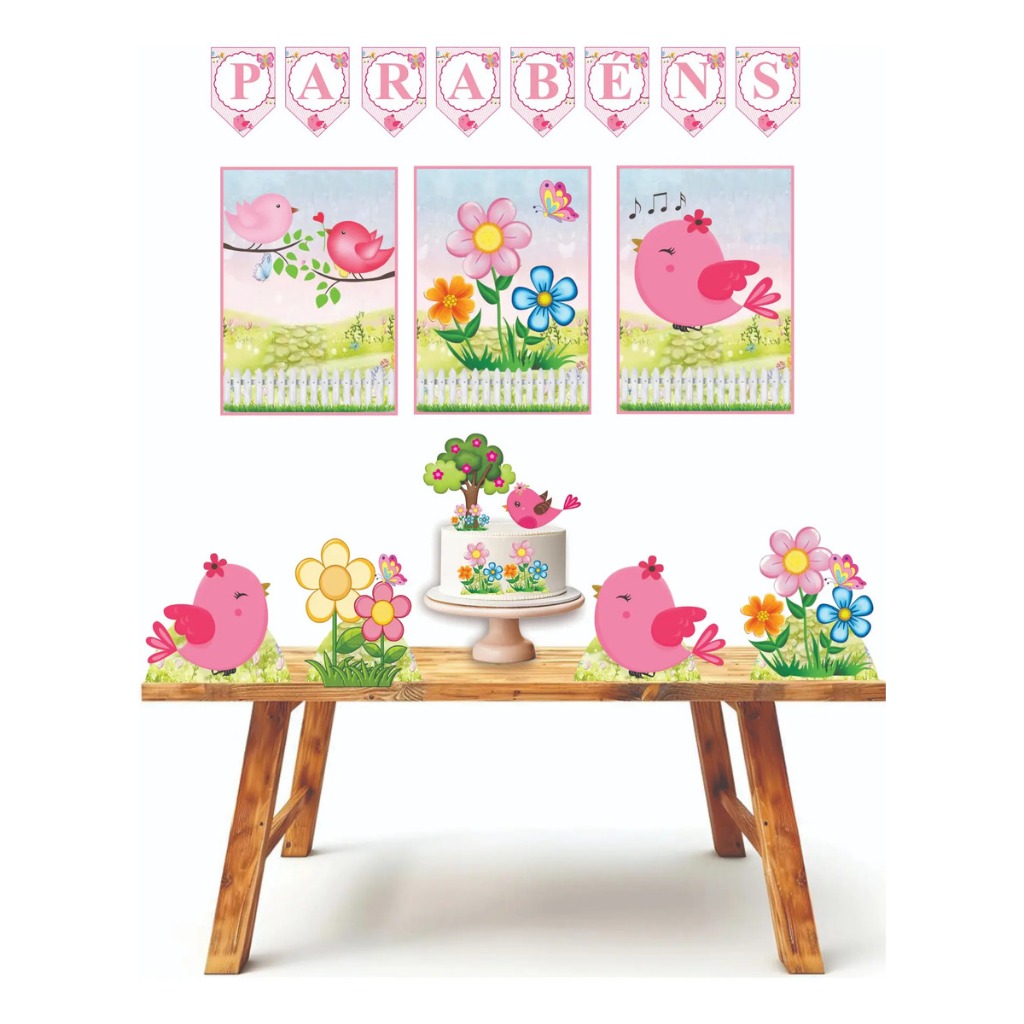 Kit festa em casa personalizado fazemos todos os temas Jardim de passaros Jardim encantado