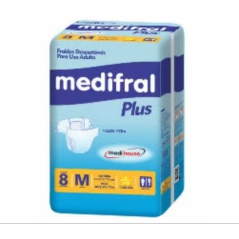 FRALDA GERIÁTRICA MEDIFRAL PLUS (KIT COM 4 PACOTES) MODELO FITA TAMANHO M PACOTE COM 8 UNIDADES CADA♡!ENVIO IMEDIATO♡!