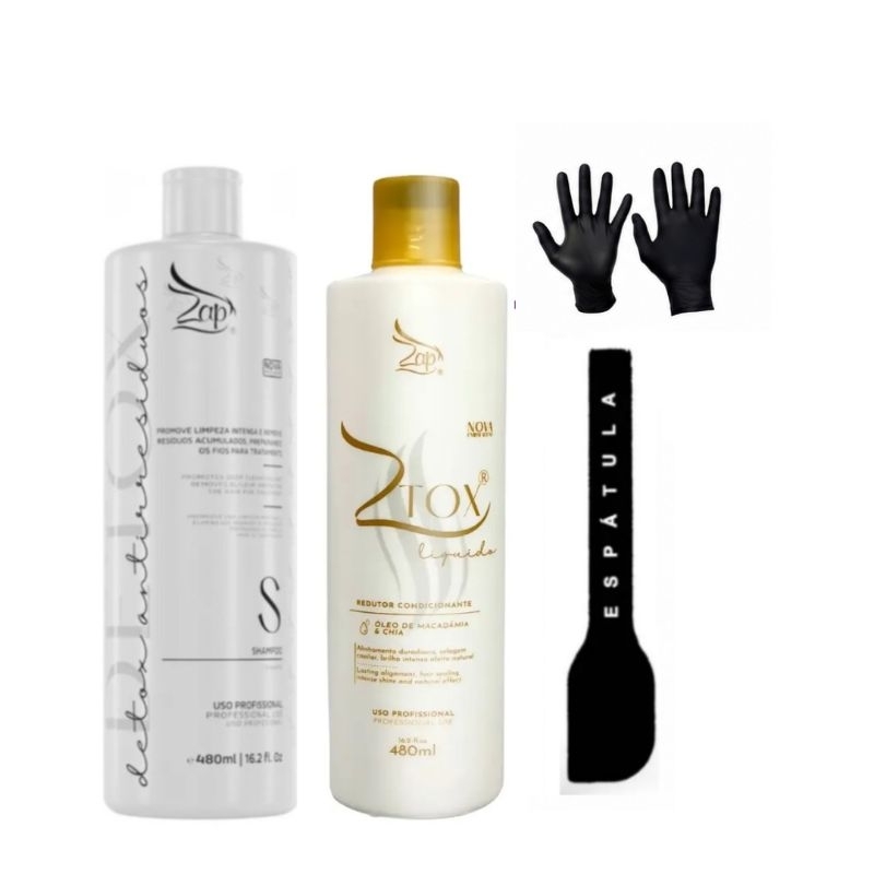 Kit Zap Ztox Líquida 480ml  Liso perfeitos + Shampoo Detox 480ml + Brilho Radiantes