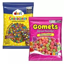 Kit Festa Aniversário Chococandy Chocolate Colorido 450g e Gomets Dori Bala de Goma 500g
