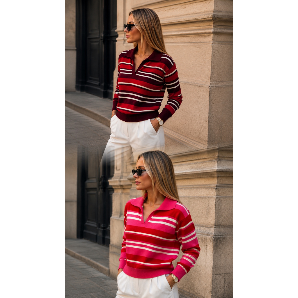 Sweater Polo Sueter Blusa Cardigan Zaraa Feminina Polo Manga Longo Box Listrada Sweater Sueter Luxo Inverno Tricot Trico