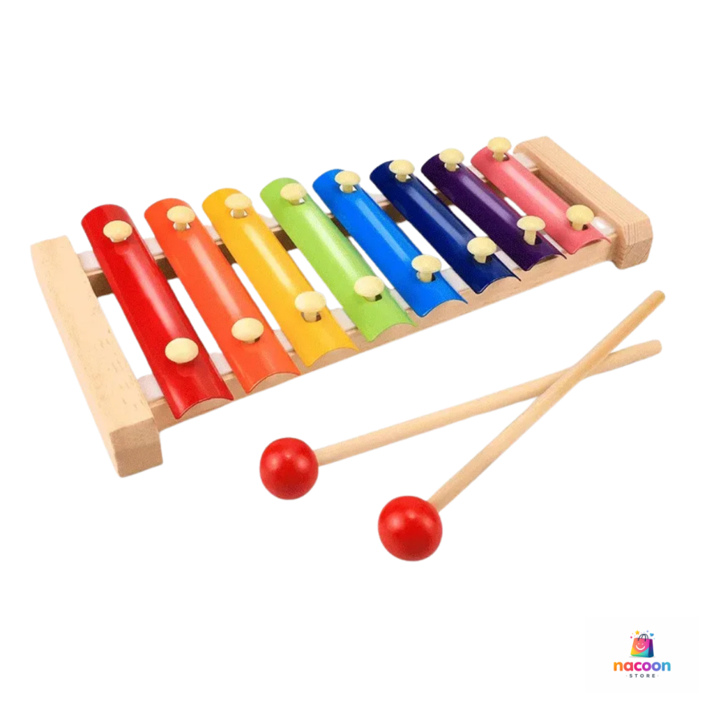 Xilofone de Madeira Metalofone Infantil 8 Notas Brinquedo Colorido Montessori Educacional e Didático