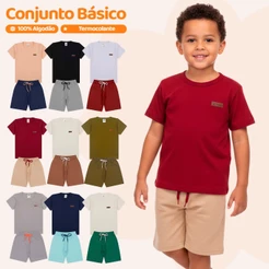 Kit Básico 2, 6 ou 10 Peças Roupa Menino Conjunto Básico Casual Bebe Lisa de Verão Masculino