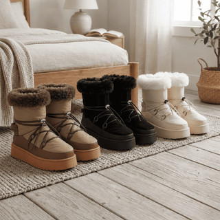 Bota Pantufa Feminina Peluciada Forrada Inverno Plataforma Antiderrapante Quentinha Confortável Luxo