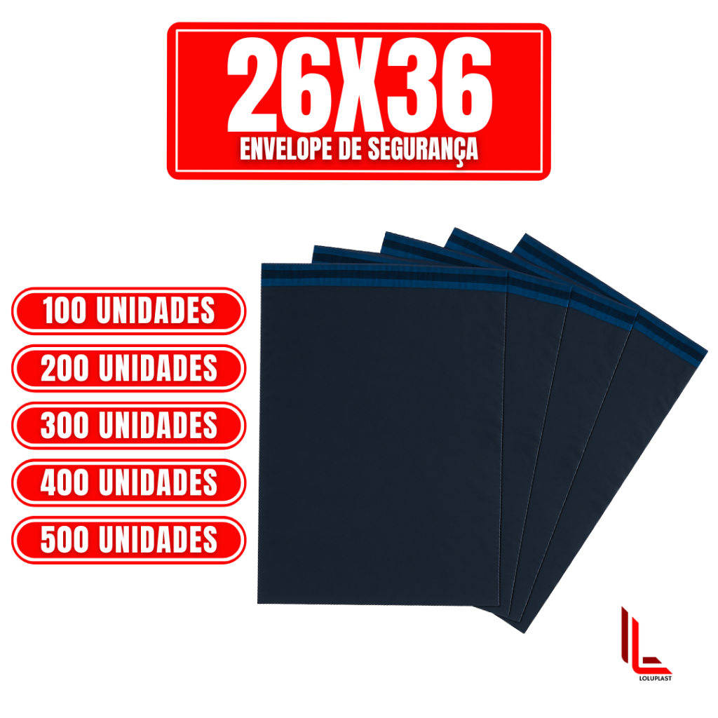 Kit Até 500 Envelopes de Segurança Plástico Preto Aba Adesiva 26x36cm