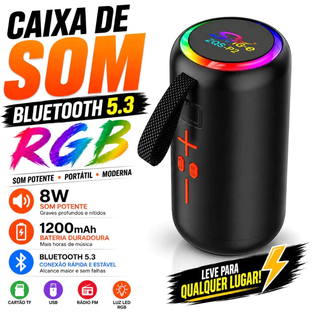 Caixa de Som Portátil Sing-E P2 Áudio Claro Bluetooth Bateria 1200mAh
