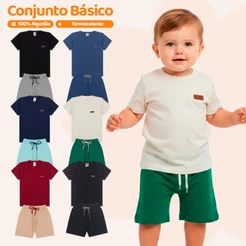 Kit Básico 8 Peças Roupa Infantil Bebê Menino - 4 Camisetas Básicas + 4 Bermudas
