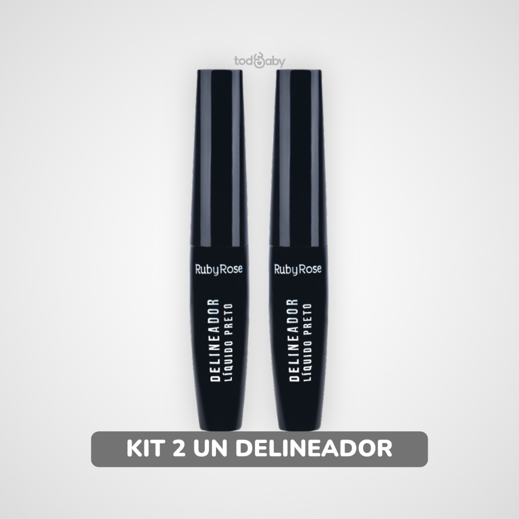 Delineador Líquido Kit 2 Unidades Traço Preciso Ponta Fina Cor Preta Ruby Rose® HB8406